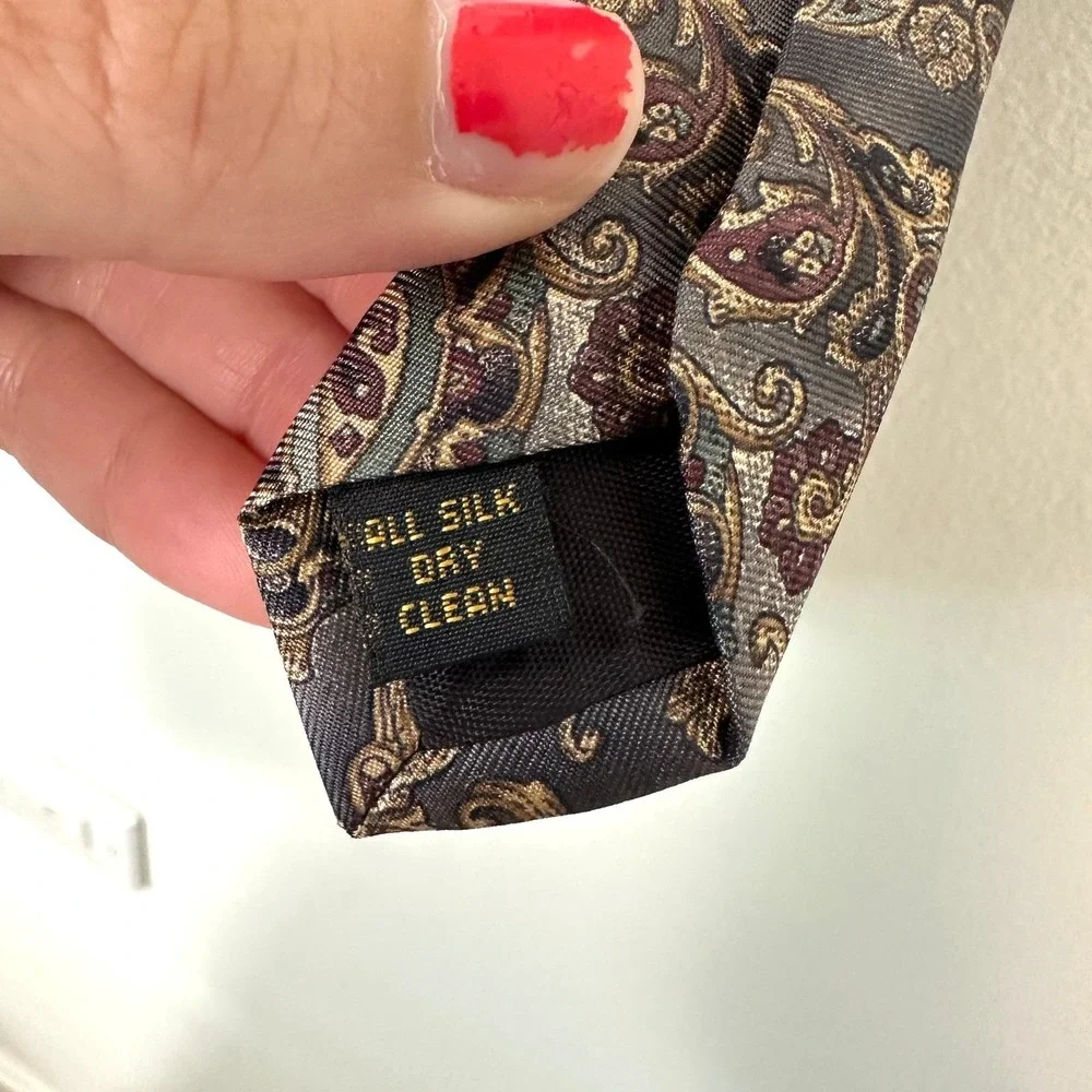 VTG Karl‎ Lagerfeld Silk Paisley Tie 90s Earth Tone Medallion USA Dark Academia